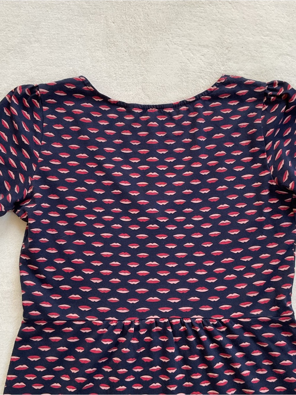 Boden Penelope Lip Print Jersey Dress 4P Petite Navy Pink V Neck - Picture 7 of 13